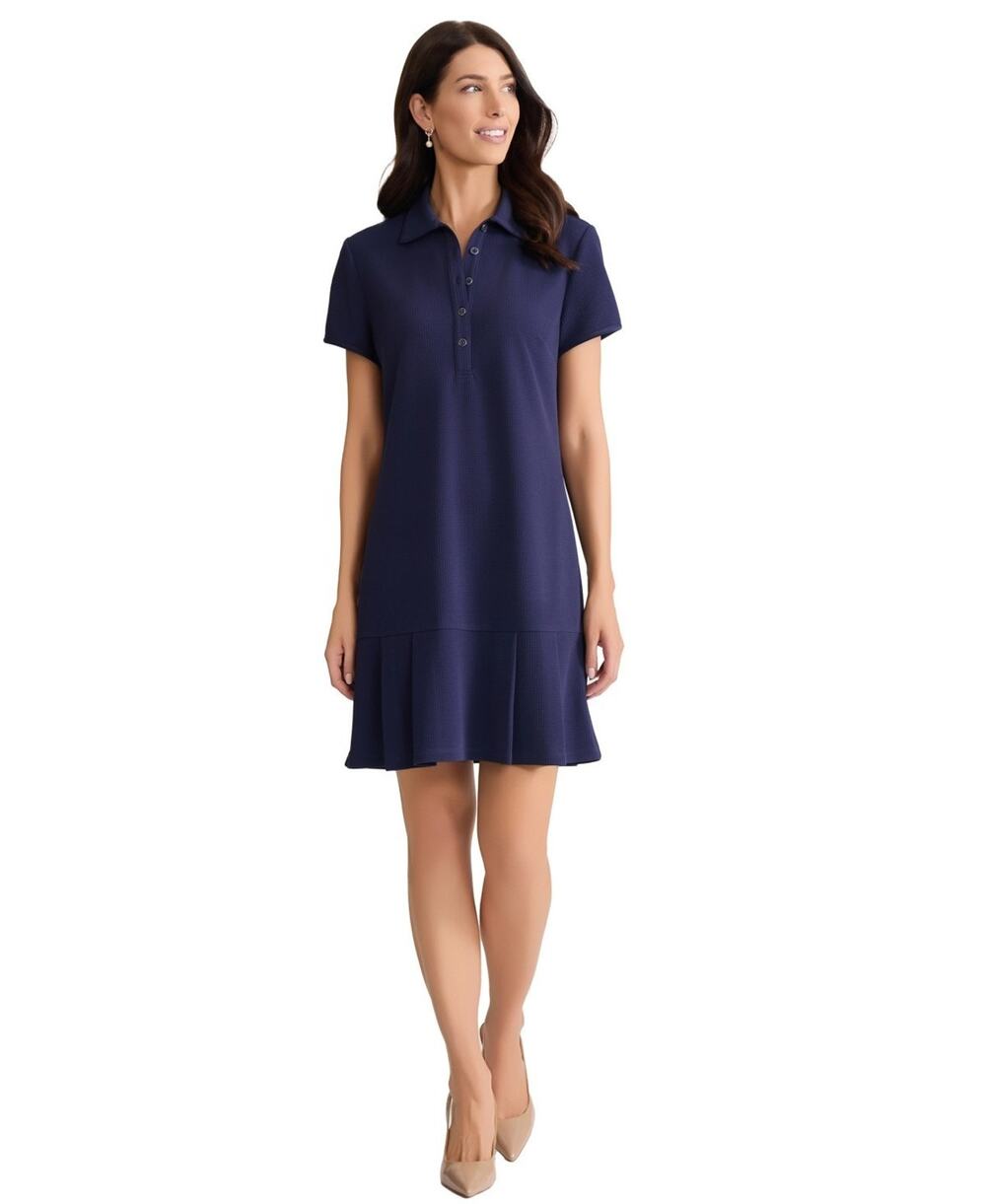Jones New York Women's Karolina Pleated Collared Short Dress Navy Size L 3759